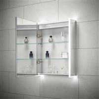 Sensio Ainsley LED Mirror Bathroom Cabinet Single Door With Shaver Socket & Bluetooth Cool White 700 x 564mm in Silver Aluminium