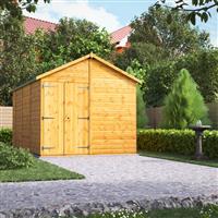 Power Windowless Apex Shed 14' x 8' - Double Doors in Natural Timber