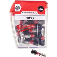 Milwaukee SHOCKWAVE Impact Screwdriver Bit PH2 x 25mm (25 Pack) in Black/Silver Steel