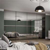 Spacepro Minimalist 4 Door Sliding Wardrobe Kit Framed Mirror Doors 2400 x 2260mm in Silver Aluminium/Glass