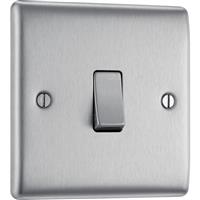 BG Nexus Metal Brushed Steel Switch 20A 16AX 1 Gang 2 Way in Silver Plastic