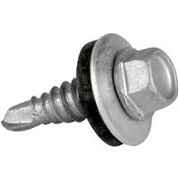 TechFast Hex/Washer Self Drilling Roof Screw 6.3 x 22mm (100 Pack) in Silver Rubber