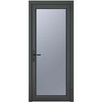 Crystal uPVC Single Door Full Glass Right Hand Open In 840mm x 2090mm Obscure Triple Glazed /White in Grey