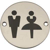 Eclipse Satin Stainless Steel Door Sign Unisex Symbol 76mm in Silver
