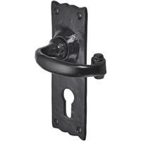 Old Hill Ironworks Burford Suite Door Handles 158mm x 55mm Euro Lock (Pair) in Black Cast Iron