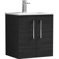 Nuie Arno Double Door Wall Hung Vanity Unit Charcoal 500mm With Minimalist Basin in Black MFC