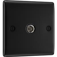 BG Nexus Metal Matt Single Socket For TV or FM Co-Axial Aerial Connection 1 Gang in Black Plastic