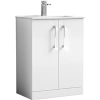 Nuie Arno Double Door Floor Standing Vanity Unit Gloss 600mm With Minimalist Basin in White MFC
