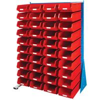 Barton Steel Louvre Panel Adda Stand with Red Bins 1600 x 1000 x 500mm with 40 TC4 Red Bins (40 Pk)