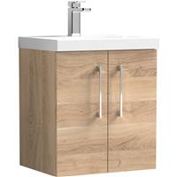 Nuie Arno Double Door Wall Hung Vanity Unit Bleached 500mm With Standard Basin in Oak MFC