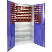 Barton Louvred Panel Cabinet with 3 Shelves & Bins 2000 x 1015 x 430mm - 60 TC1 Red & 30 TC3 Red Bins (90 Pk) Steel