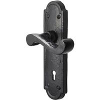 Old Hill Ironworks Laverton Suite Door Handles 172mm x 48mm Lock (Pair) in Black Cast Iron