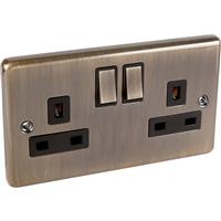 Wessex Electrical Wessex Antique Brass 13A DP Socket 2 Gang in Gold Electroplated Steel