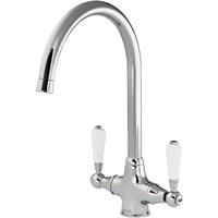 Reginox Dual Lever Kitchen Sink Mono Mixer Tap / White in Chrome Brass