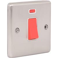 Wessex Electrical Wessex Brushed Stainless Steel 45A DP Switch Switch + Neon 1 Gang in Silver