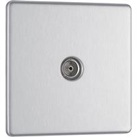 BG Screwless Flat Plate Brushed Stainless Steel TV Sockets 1 Gang Coaxial in Silver