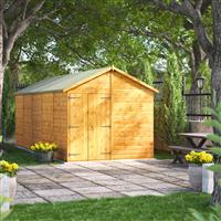 Power Windowless Apex Shed 20' x 8' - Double Doors in Natural Timber