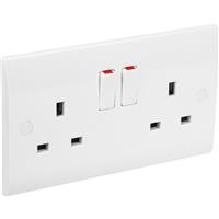 Axiom Low Profile Switched Socket 2 Gang Single Pole in White Plastic