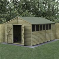 Forest Garden Overlap Pressure Treated Shed - Double Door 10' x 15' (Apex) in Natural Timber