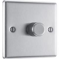 BG Brushed Steel Dimmer Switch 1 Gang 400W in Silver Stainless Steel