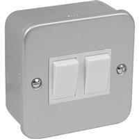Axiom Metal Clad 10A Switch 2 Gang 2 Way in Silver