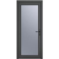 Crystal uPVC Single Door Full Glass Left Hand Open In 920mm x 2090mm Obscure Triple Glazed /White in Grey