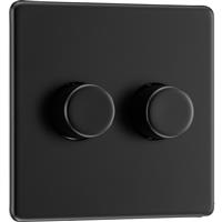 BG Screwless Flatplate Matt 200W Intelligent LED Dimmer Switch 2 Gang 2 Way in Black Plastic