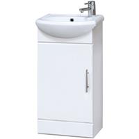 Nuie Mayford Single Door Compact Floor Standing Vanity Unit With Ceramic Basin Gloss 400mm in White MFC