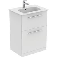 Ideal Standard i. life A Double Drawer Floor Standing Vanity Unit with Basin Matt 600mm with Brushed Chrome Handles in White