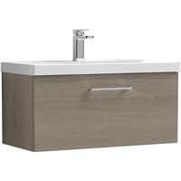 Nuie Arno Single Drawer Wall Hung Vanity Unit Solace 800mm With Slim Edge Basin in Oak MFC