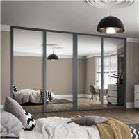 Spacepro Shaker 4 Door Sliding Wardrobe Kit Graphite Framed Mirror 3506 x 2260mm in Grey Steel/Glass