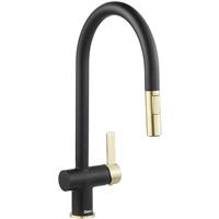 Deva Midford Pull Out Mono Mixer Kitchen Tap & Brushed Brass in Black