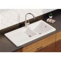 Unbranded Contemporary Reversible Ceramic Kitchen Sink & Drainer White 1.5 Bowl (Piece) in Glossy White