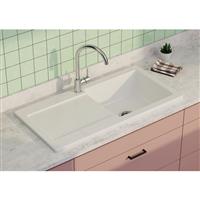 Unbranded Contemporary Reversible Ceramic Kitchen Sink & Drainer White Single Bowl (Piece) in Glossy White