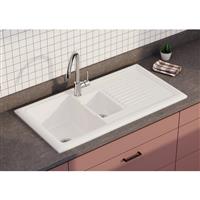 Unbranded Traditional Reversible Ceramic Kitchen Sink & Drainer White 1.5 Bowl in Glossy White