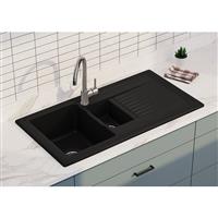 Unbranded Reversible Ceramic Kitchen Sink & Drainer Black 1.5 Bowl (Piece) in Glossy Black