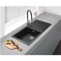 Maine Celyn Granite Composite Reversible Kitchen Sink & Drainer Large Single Bowl (1) in Black