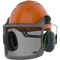 JSP EVO3 Forestry Helmet with Sonis Ear Defenders & EVOGuard M1 Forestry Visor in Orange Steel