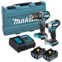 Makita DLX2414ST 18V LXT Combi Drill & Impact Driver Kit 2 x 5.0Ah in Blue