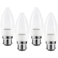 Wessex Electrical Wessex LED Frosted Candle Bulb Lamps 1.8W BC Warm White 250lm (4 Pack) Plastic