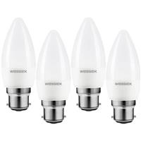 Wessex Electrical Wessex LED Frosted Dimmable Candle Bulb Lamps 3.4W BC Warm White 470lm (4 Pack) Plastic