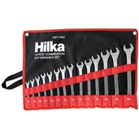 Hilka Combination Spanner Set in Pouch Metric (14 Piece) in Chrome Steel