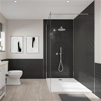 Wetwall Tile Composite Bathroom Wall Panel Black Gloss 1220 x 2440mm in Black Gloss Composite