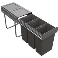 Hafele Tek Pull Out Waste Bin 30L for 300mm Cabinet in Anthracite Grey