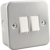 Wessex Electrical Wessex Metal Clad Switch 10A 2 Gang 2 Way in Silver