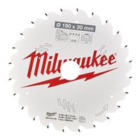 Milwaukee Circular Saw Blade 190 x 30 x 1.6mm 24ATB in White Steel
