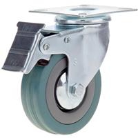 Lockworks Swivel Plate Castor with Brake Rubber 75mm 50kg in Silver