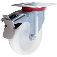 Lockworks Swivel Plate Castor with Brake Nylon 100mm 90kg in Silver Rubber