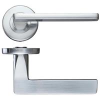 Zoo Hardware Leon Lever on Rose Door Handle Satin (Pair) in Chrome Steel