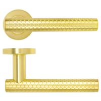 Zoo Hardware Favo Lever on Rose Door Handle Satin (Pair) in Brass